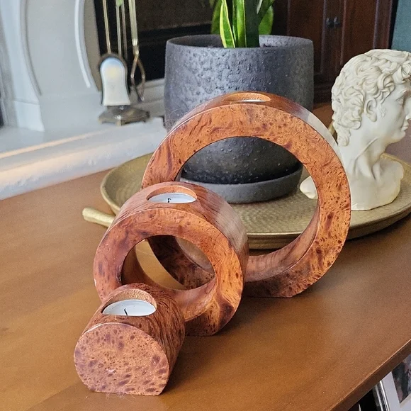 Elegant Brown Wooden Candle Holders - Picture 1 of 2